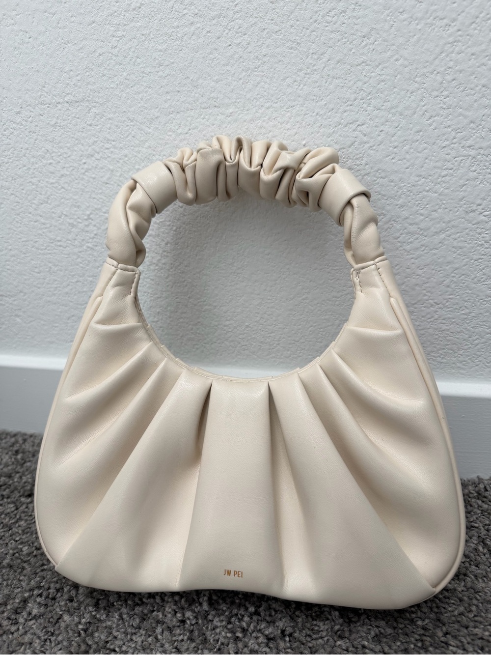 JW PEI Cream Ruched Top-Handle Shoulder Bag
